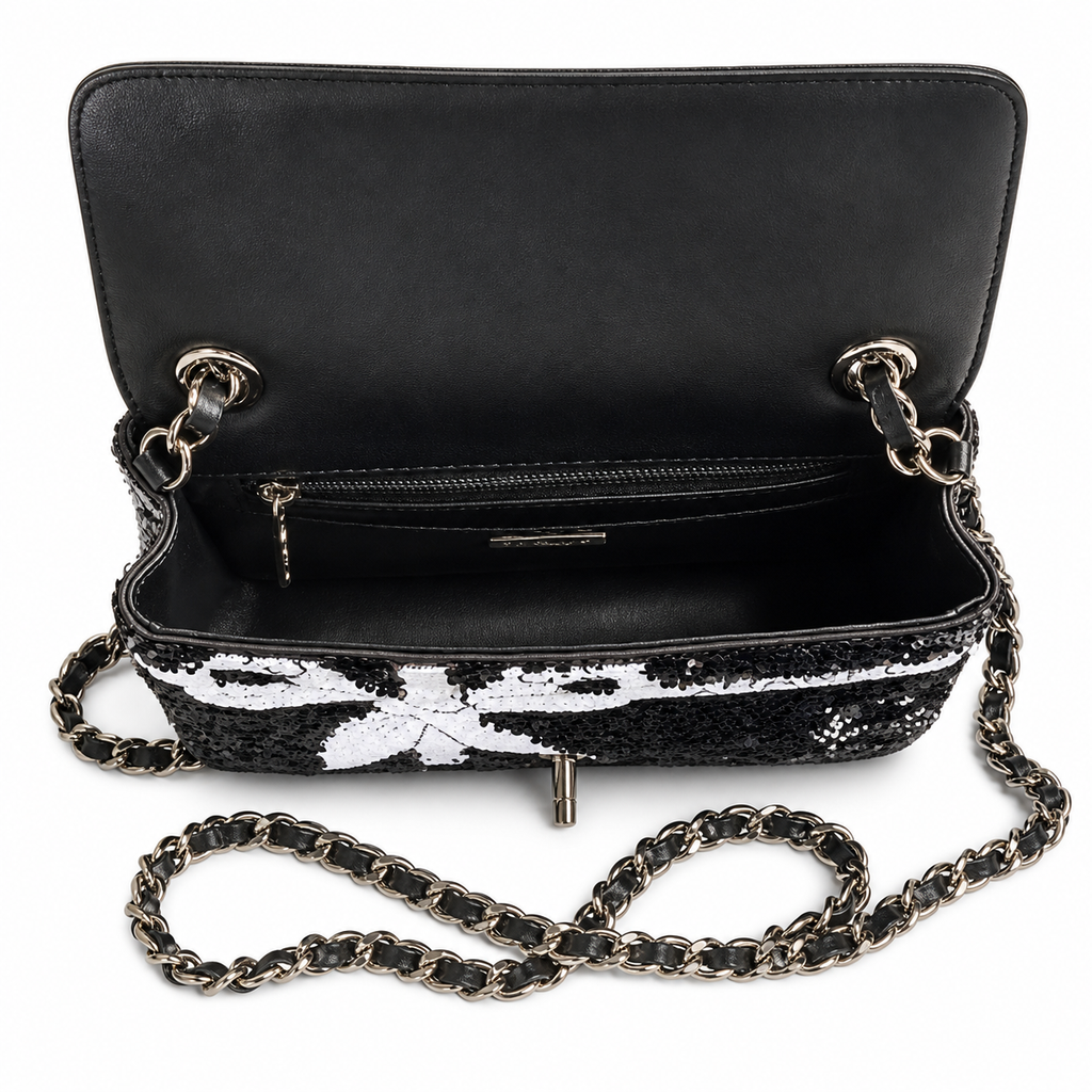 Chanel Monochrome Sequin Bow Chain Shoulder Bag