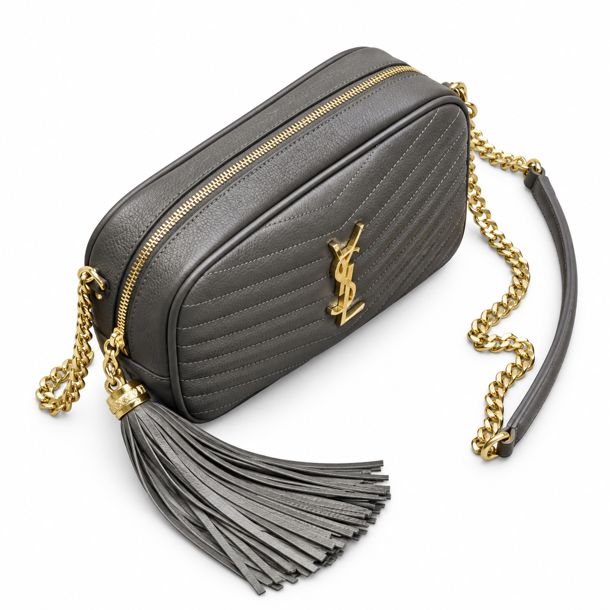 Saint Laurent YSL Lou Mini Camera Bag – Grey Gold