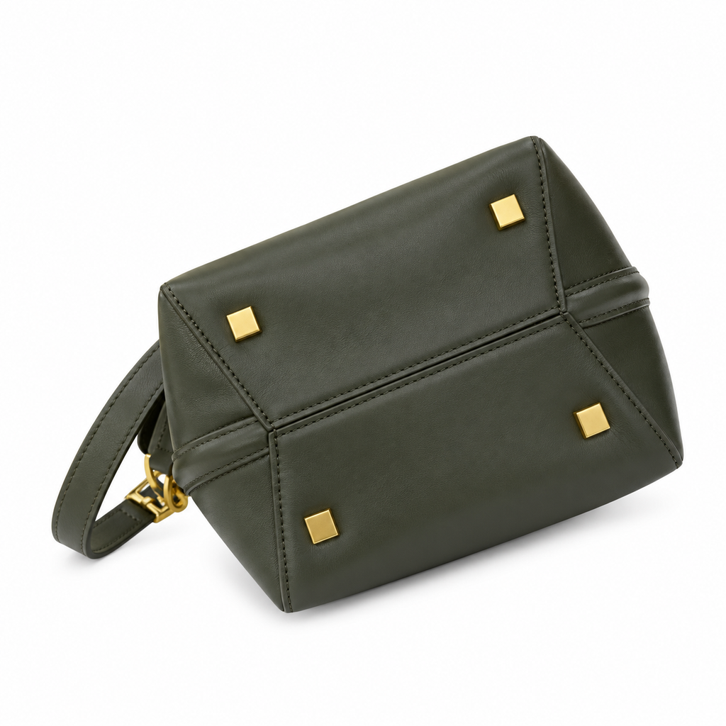 YSL Saint Laurent Le Petit Suzanne Bucket Bag in Khaki Smooth Leather
