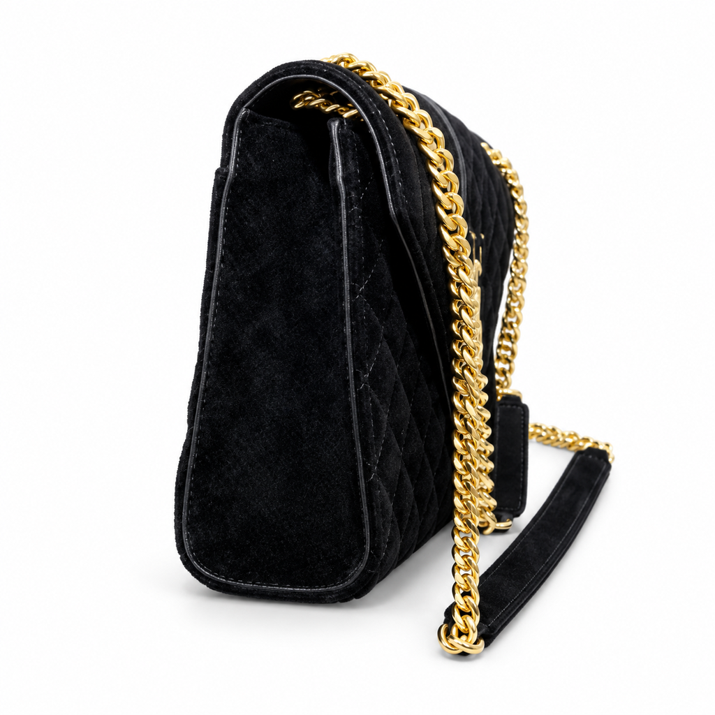 Saint Laurent YSL Envelope Medium – Black Velvet Gold