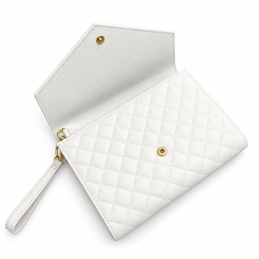 YSL Saint Laurent Envelope Clutch in White Quilted Leather
