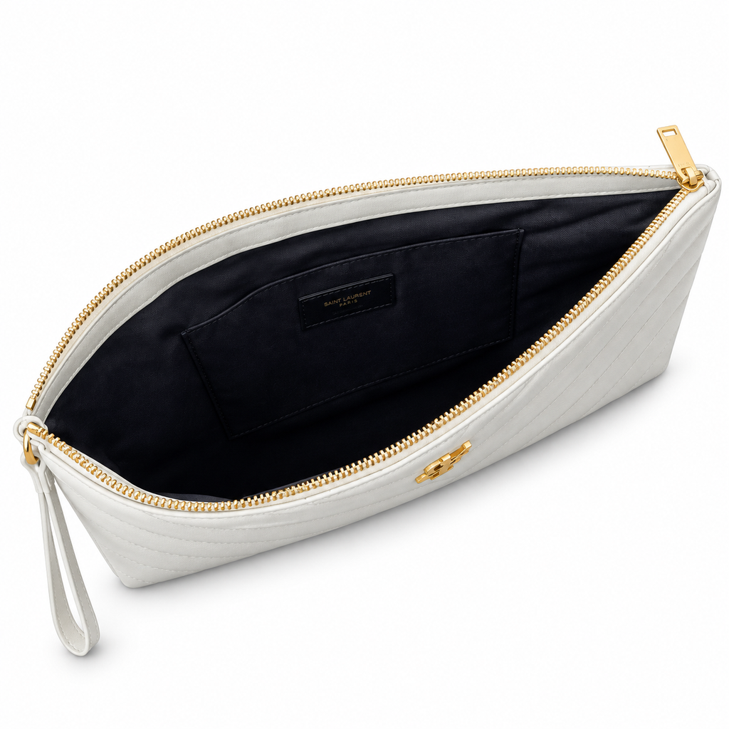 Saint Laurent YSL Cassandre Clutch – White Gold