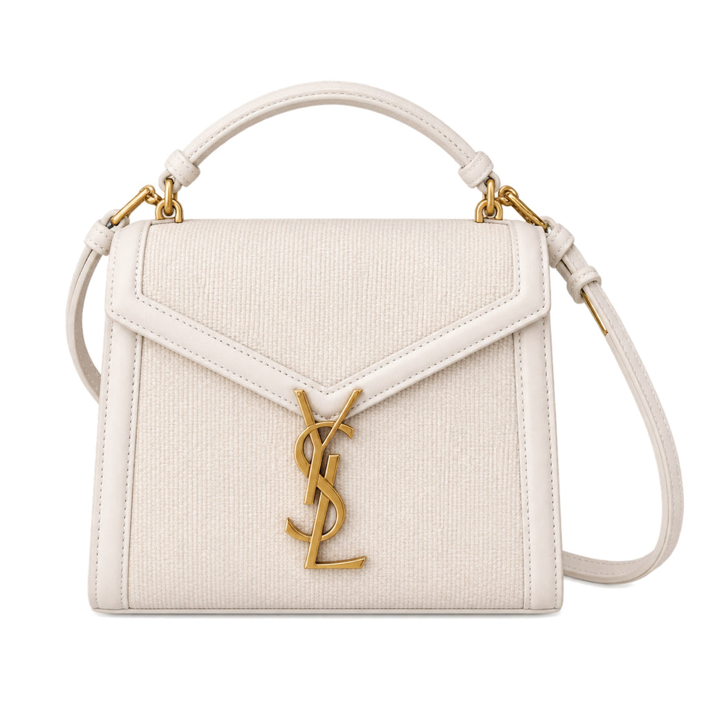 YSL Saint Laurent Cassandra Mini Top Handle Bag Ivory
