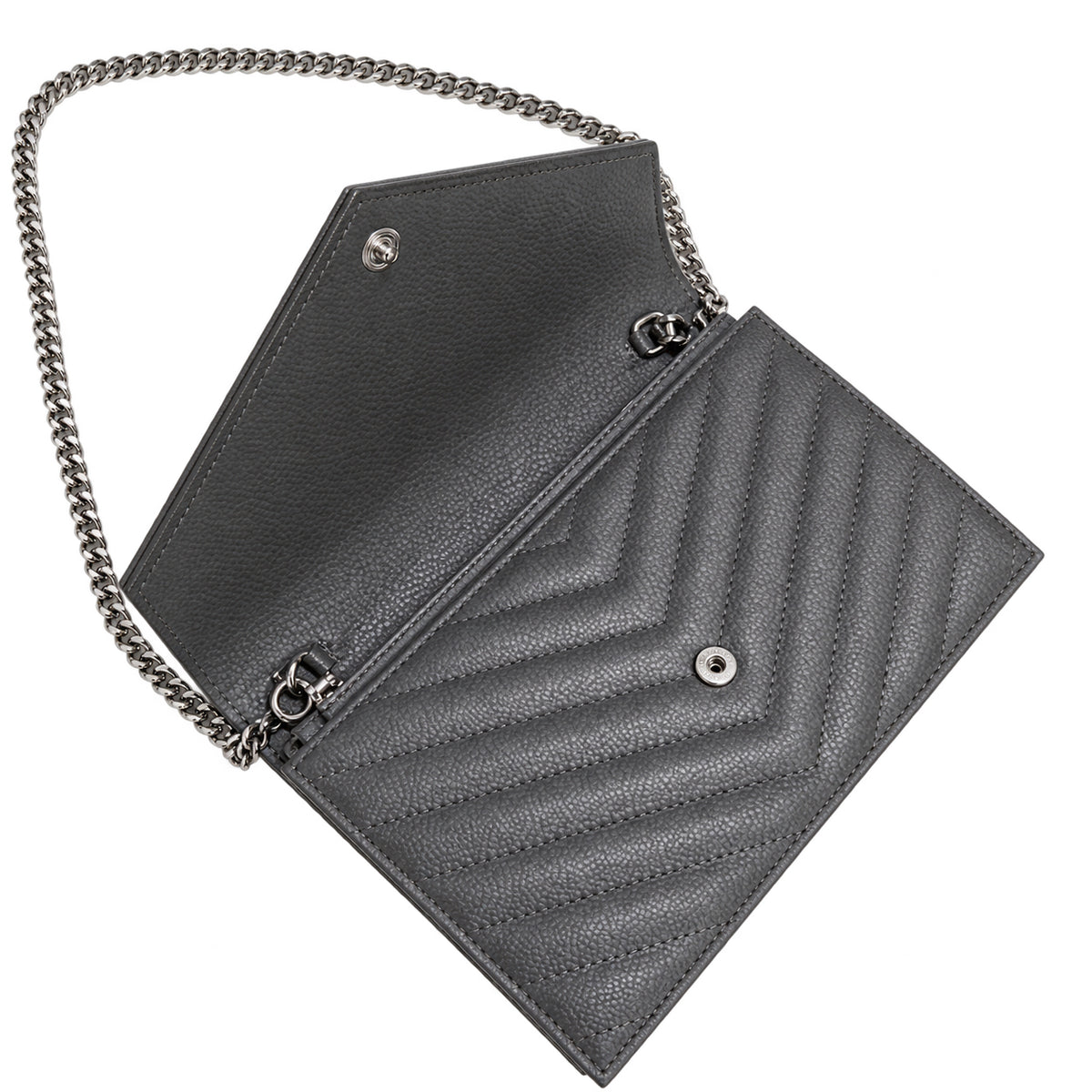 YSL Saint Laurent Envelope Chain Wallet in Grey Matelassé Leather with Silver Hardware