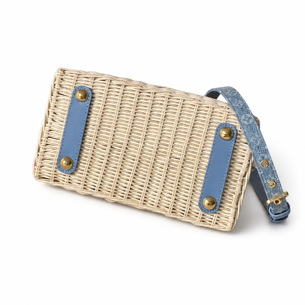 Louis Vuitton Capucines Wicker Basket Bag Blue Monogram Denim Flap