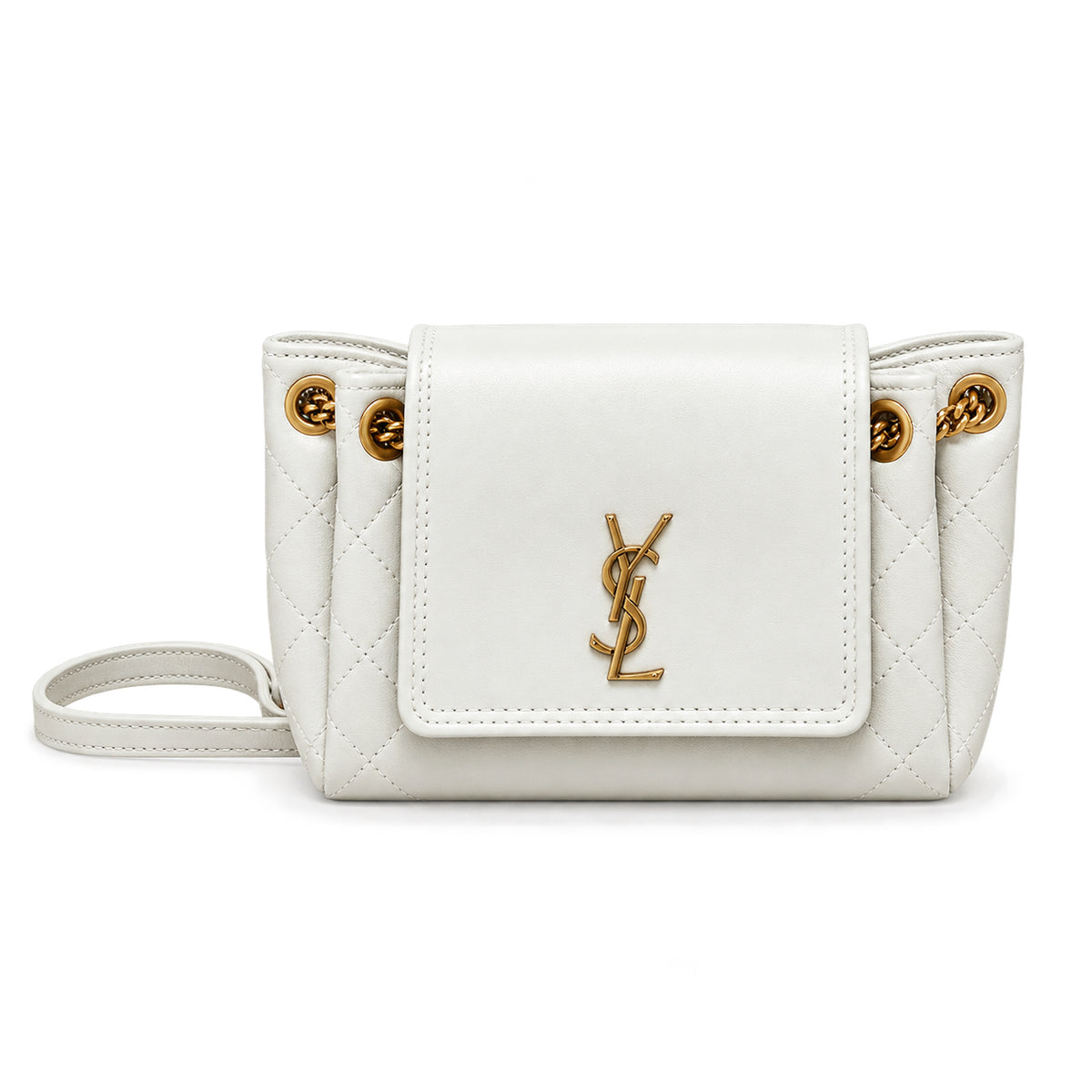Saint Laurent Nolita Quilted Chain Bag in White