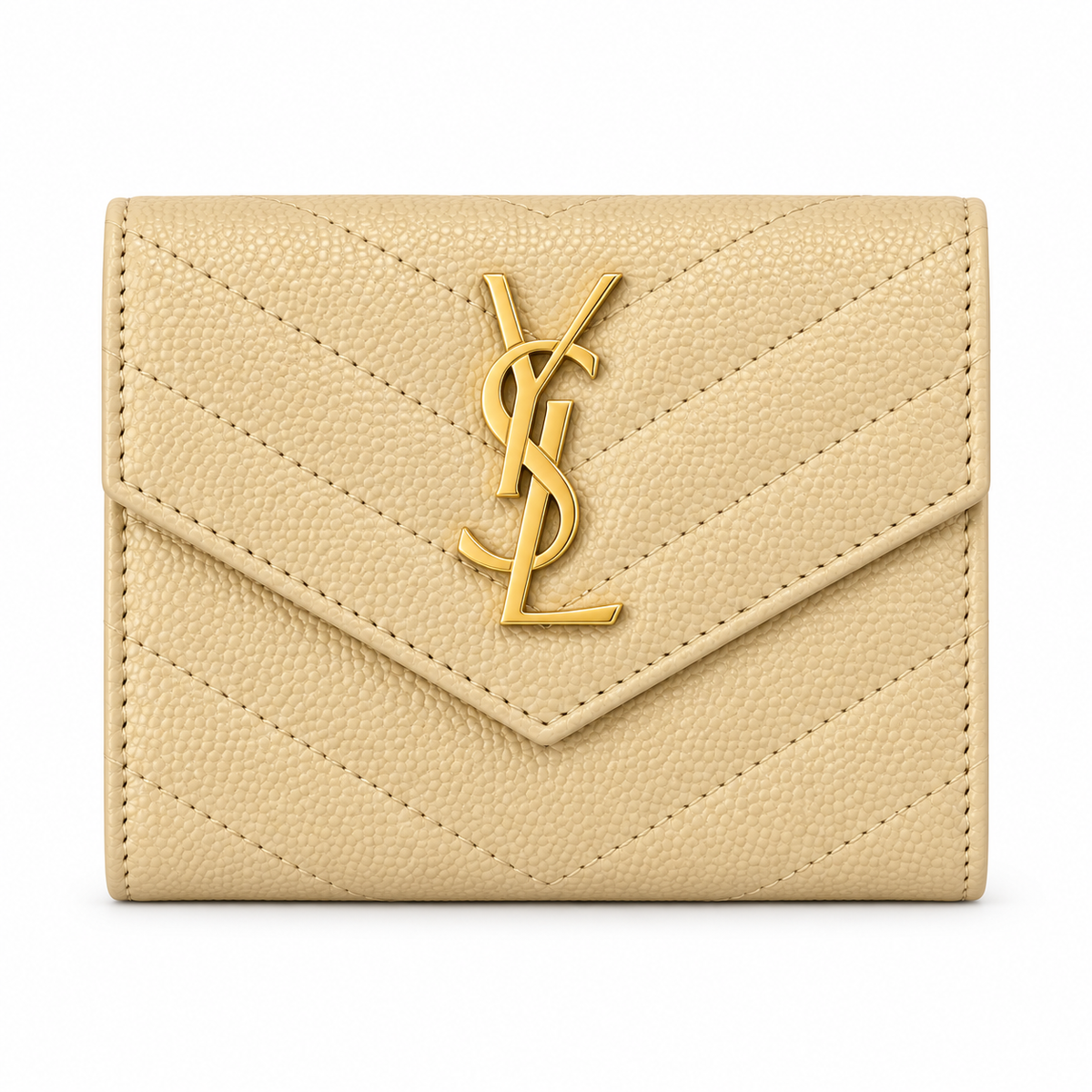 YSL Saint Laurent Monogramme Small Wallet Butter Cream Quilted Leather Gold Logo