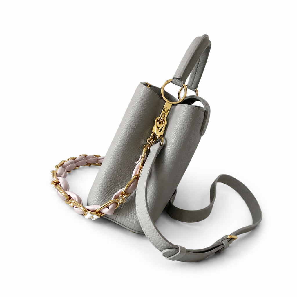 Louis Vuitton Capucines Mini Grey Taurillon Leather Bag Floral Chain