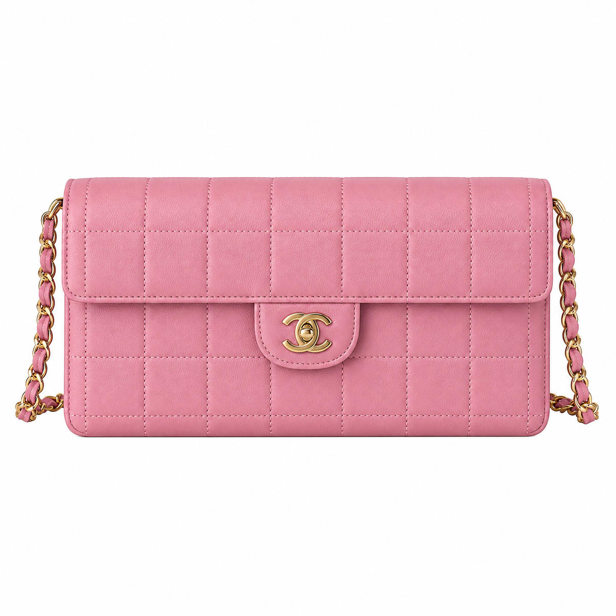 Chanel Square Quilted Lambskin East West Flap Bag Pink Gold 26cm