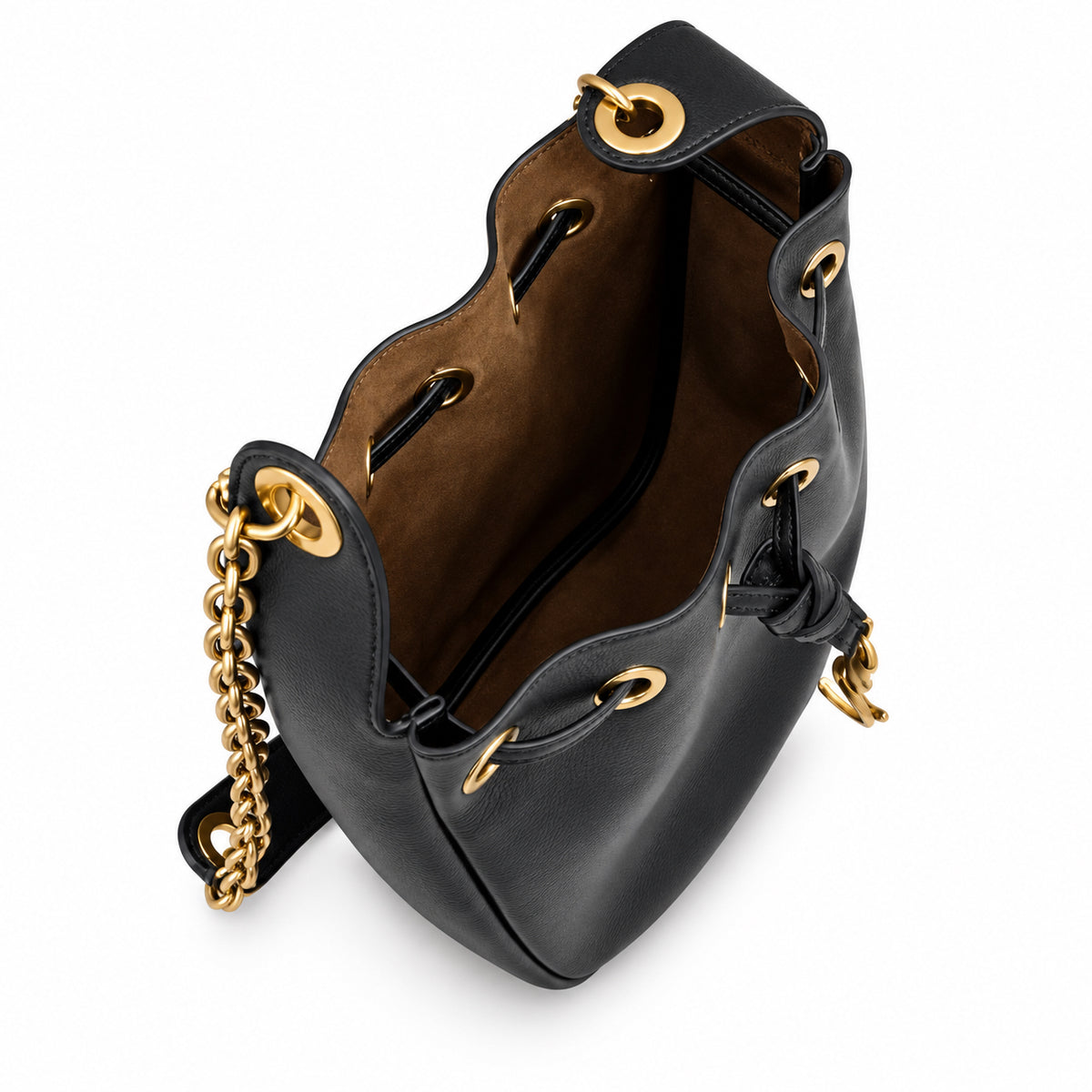YSL Paris Drawstring Leather Bucket Bag Black