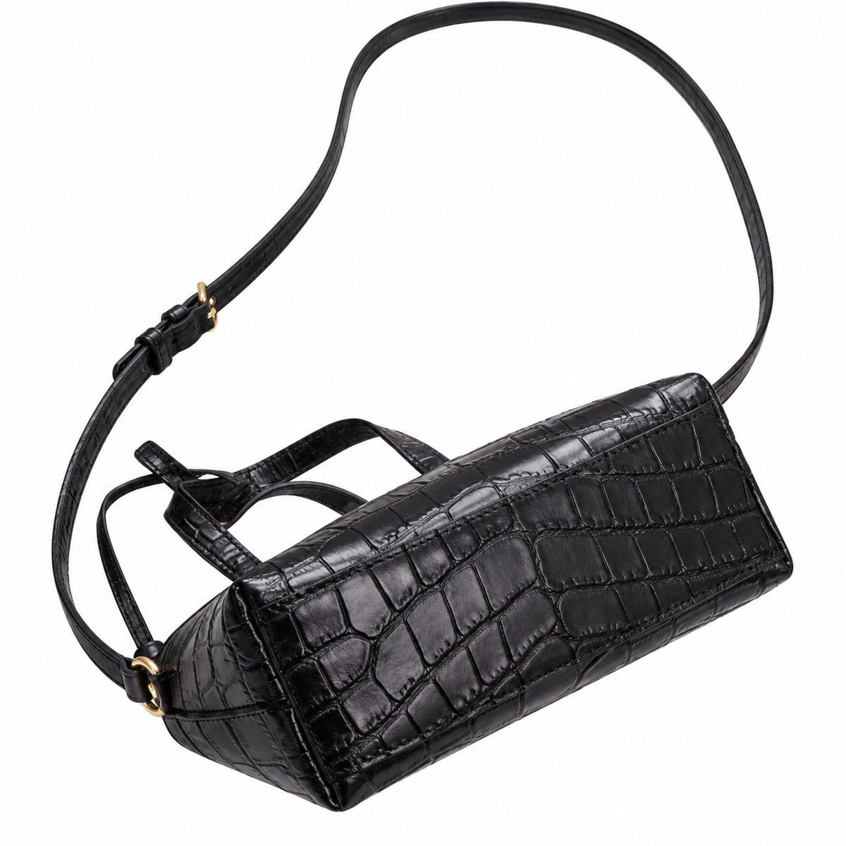 Saint Laurent YSL Mini Croc Bag – Black Embossed Leather