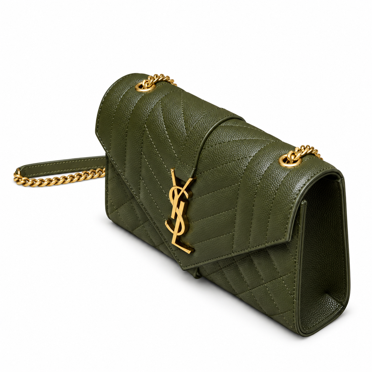 Saint Laurent YSL Envelope Bag – Olive Green Gold
