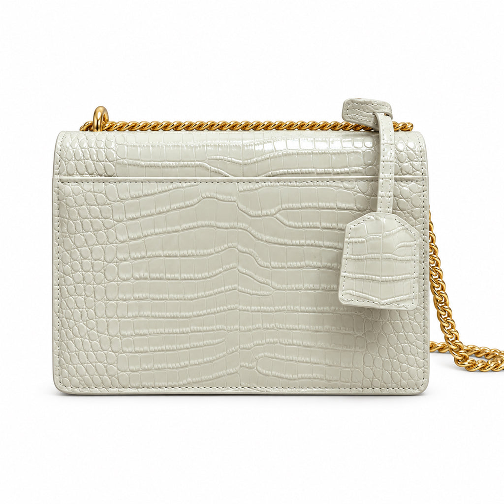 YSL Sunset Medium Bag Cream Croc