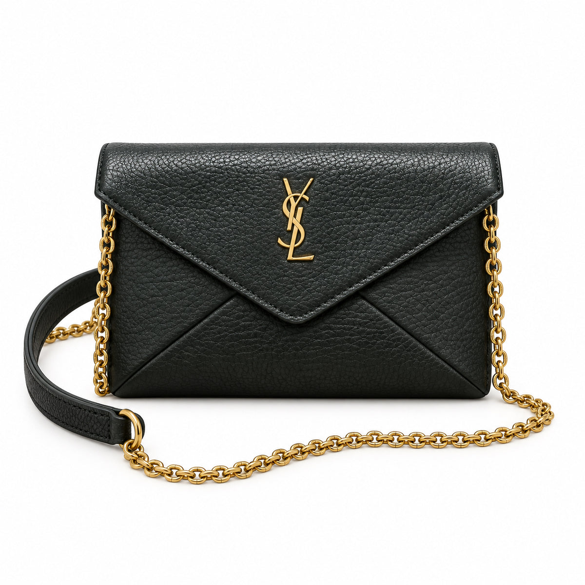 YSL Saint Laurent Envelope Chain Wallet Crossbody Black
