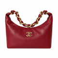 Chanel Zip Hobo Quilted Lambskin Red Chunky Chain Handle Gold 28cm