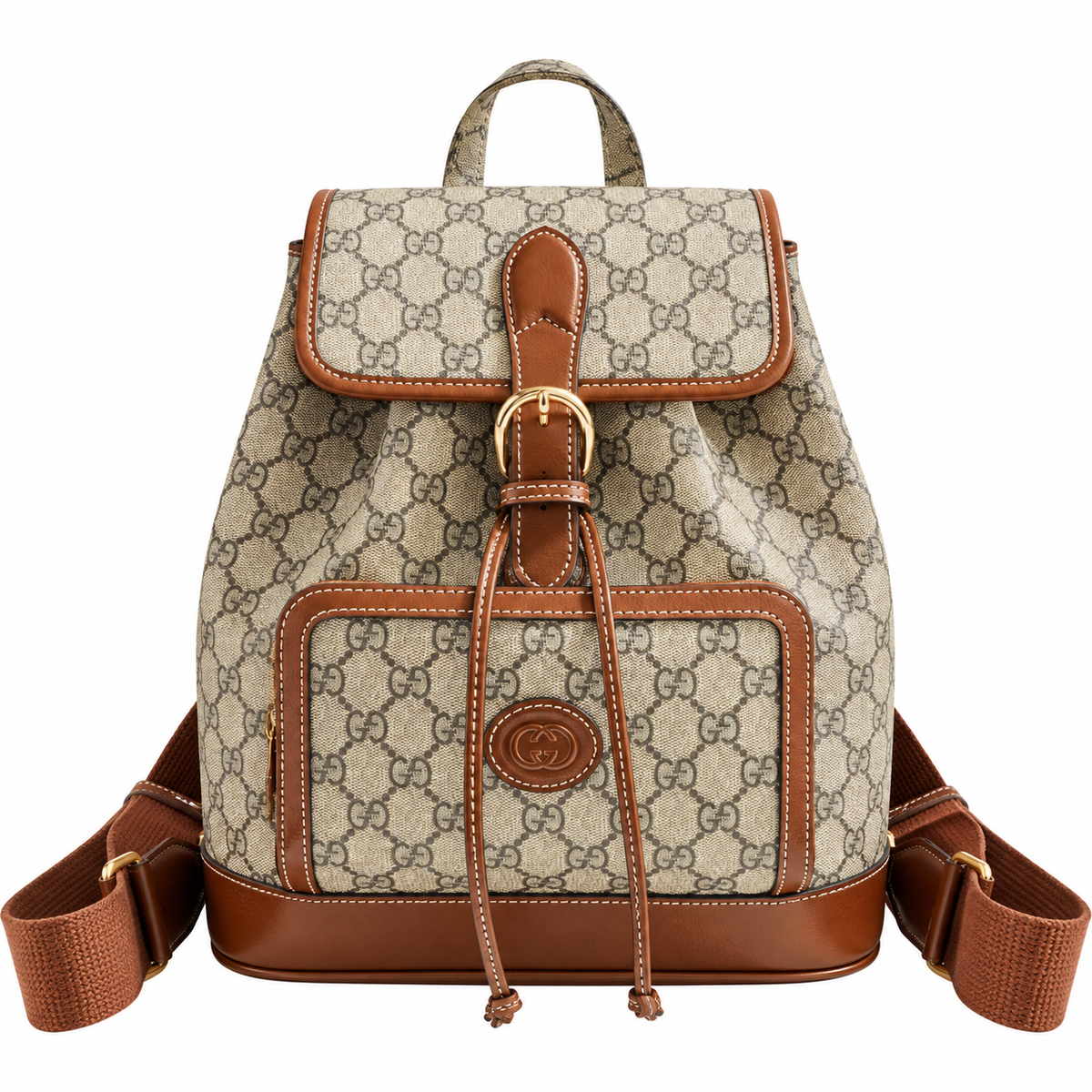 Gucci GG Supreme Canvas Medium Backpack with Brown Leather Trim