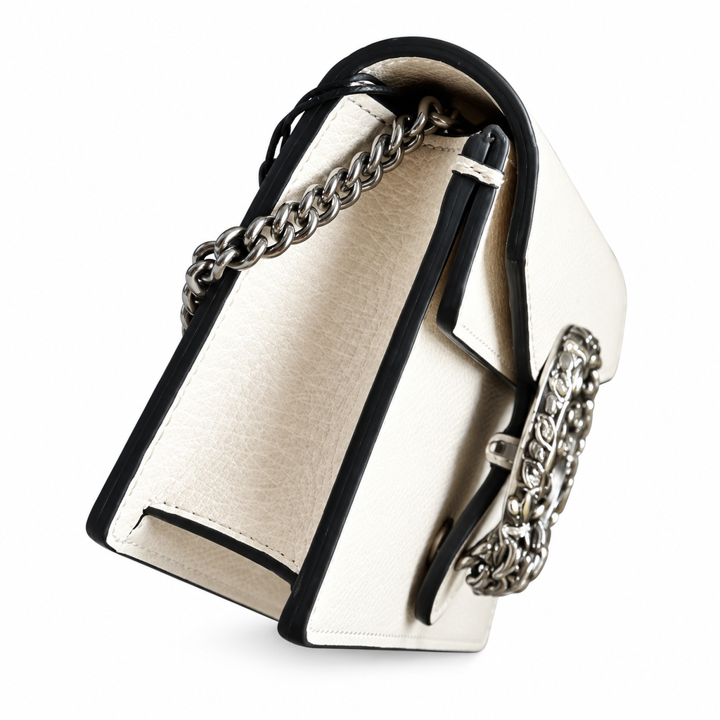 Gucci Dionysus Mini Bag in White Pebbled Leather with Crystal Tiger-Head Closure