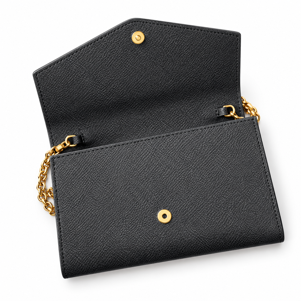 Saint Laurent Uptown Chain Wallet – Black Grained Gold