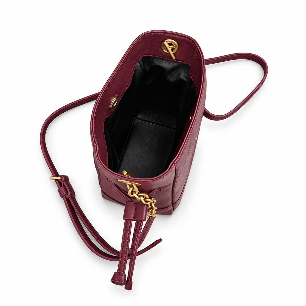 YSL Nolita Mini Quilted Leather Bucket Bag Burgundy