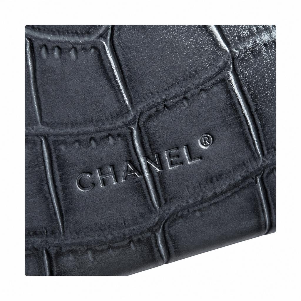 Chanel Slate Blue-Grey Croc Zip-Top Boxy Tote | Gold CC & Burgundy Interior — 29cm