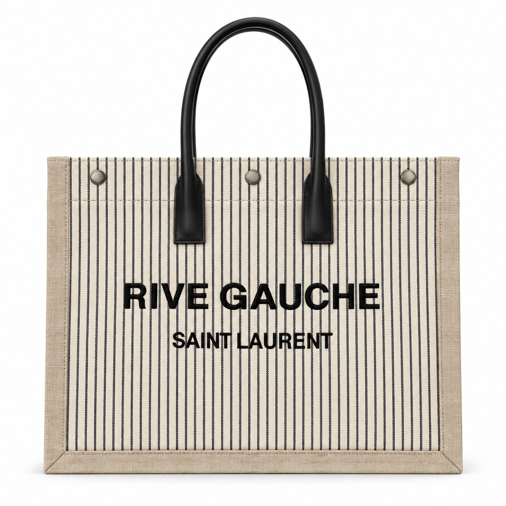 Saint Laurent Rive Gauche Tote – Cream Stripe Black