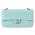 Chanel Classic Double Flap Jumbo Quilted Suede Mint Gold 32cm