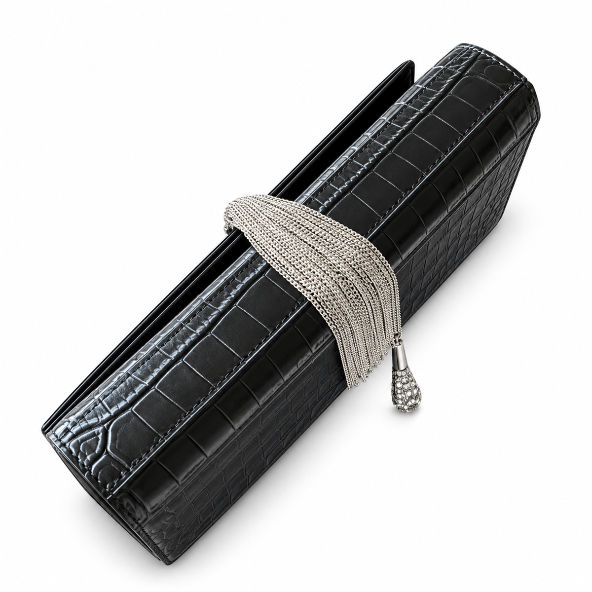 Saint Laurent YSL Kate Medium – Black Croc Gold Tassel