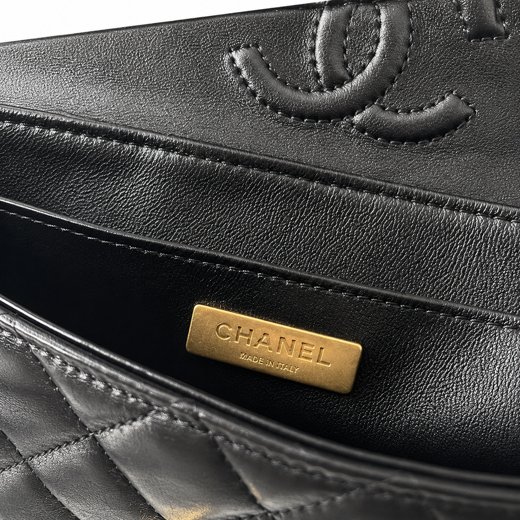 Chanel Black Lambskin Quilted Mini Flap Bag | CHANEL PARIS Gold Padlock Clasp & Gold Chain
