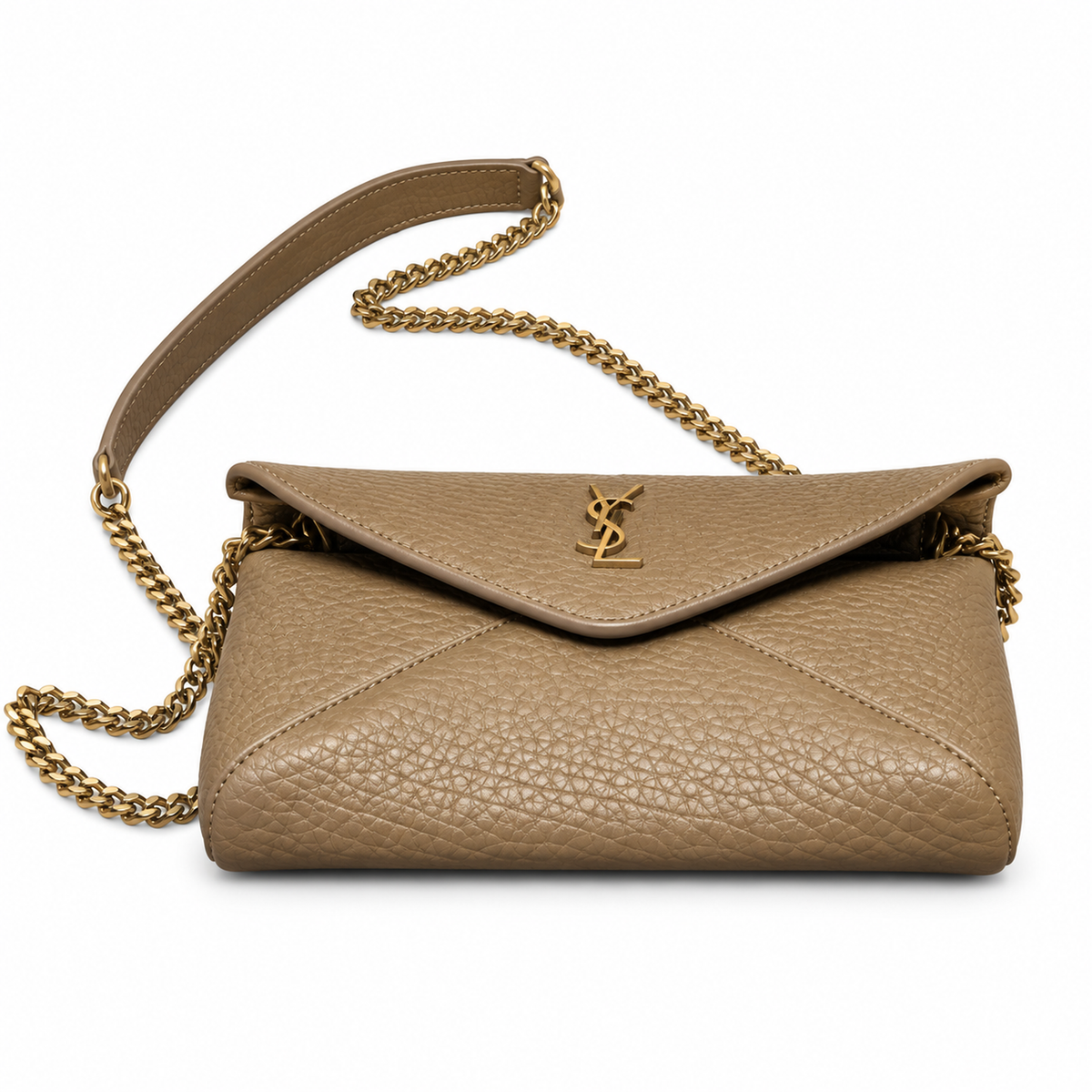 YSL Saint Laurent Envelope Chain Wallet Crossbody Taupe