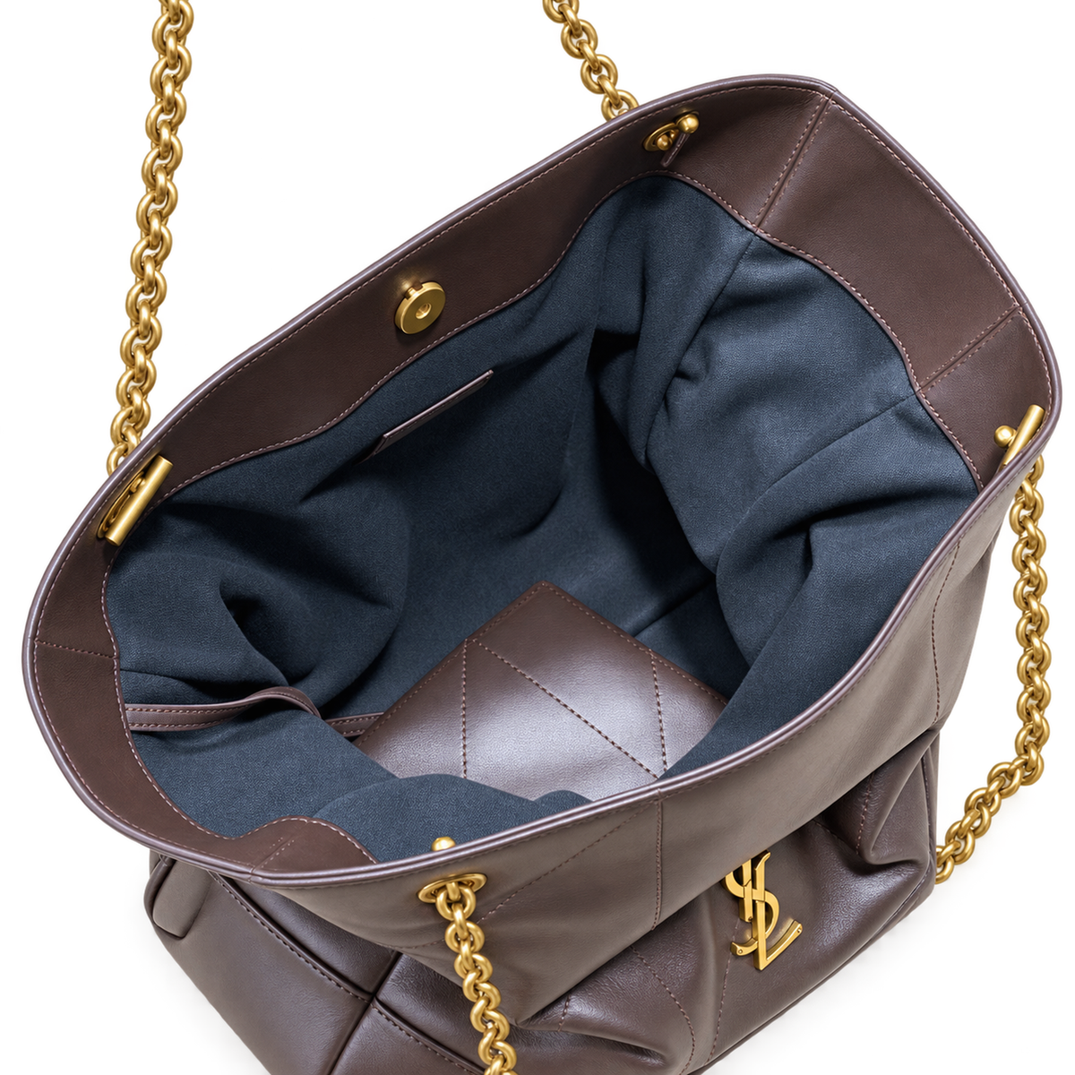 YSL Saint Laurent Jamie Tote Dark Brown Leather Gold Chain