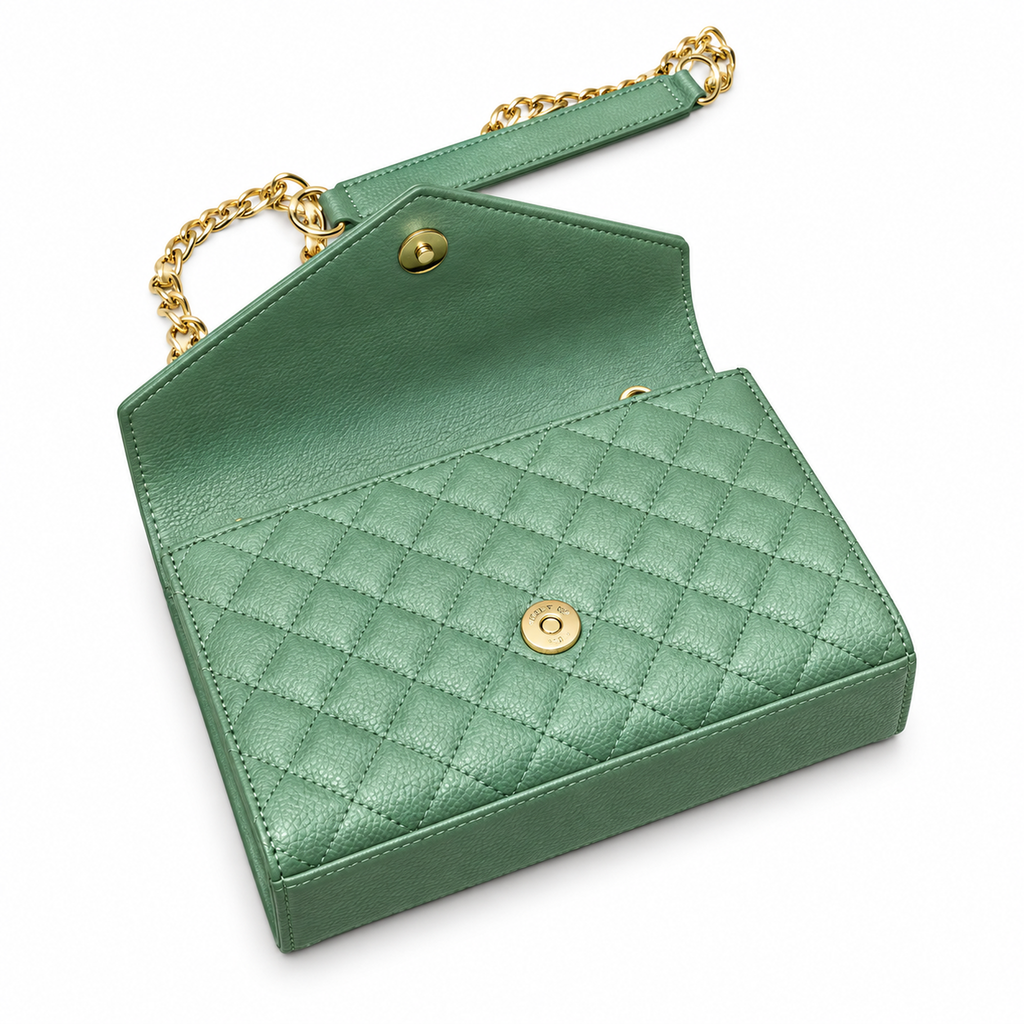 Saint Laurent YSL Envelope Bag – Sage Green Gold