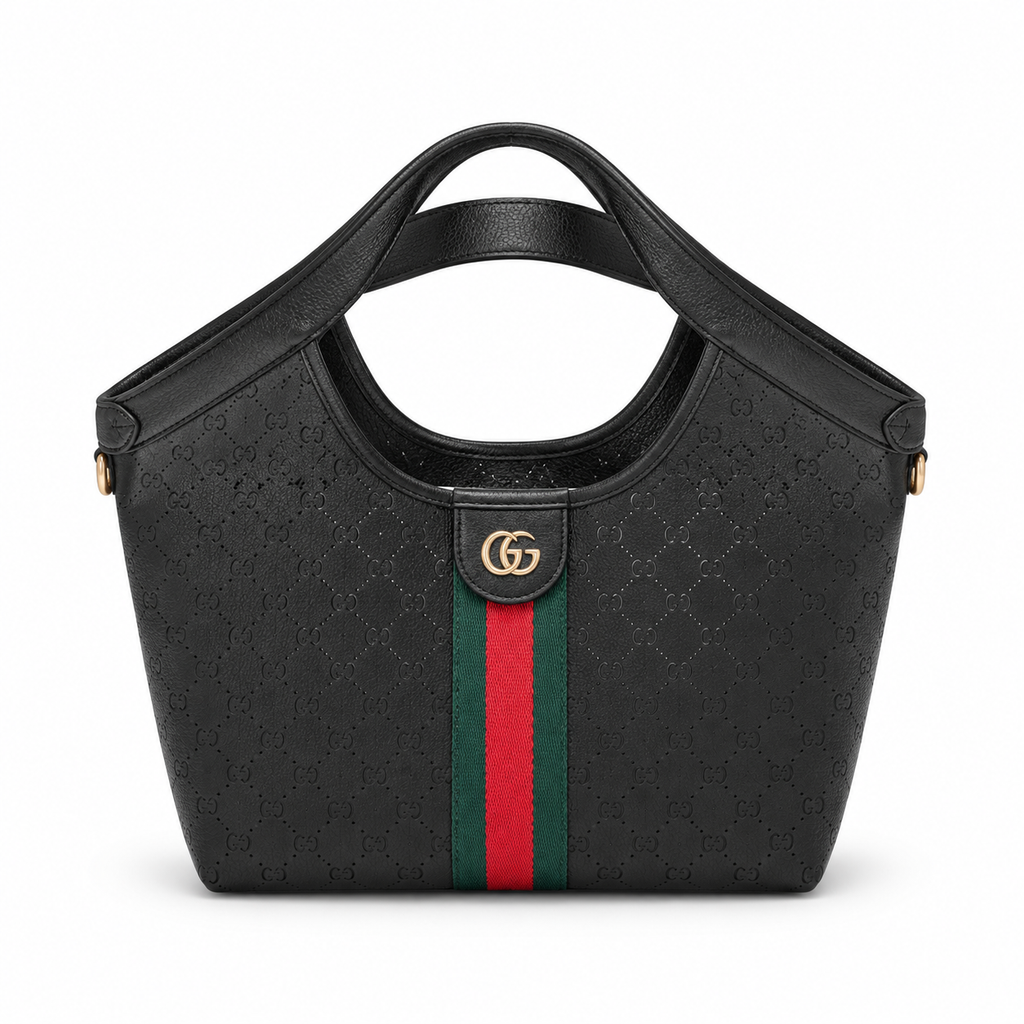 Gucci Ophidia Black GG Web Stripe Round Handle Tote