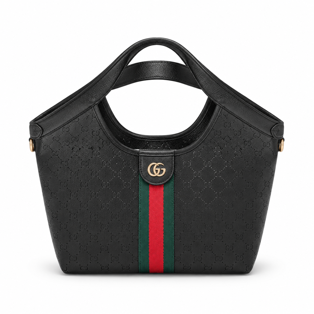 Gucci Ophidia Black GG Web Stripe Round Handle Tote