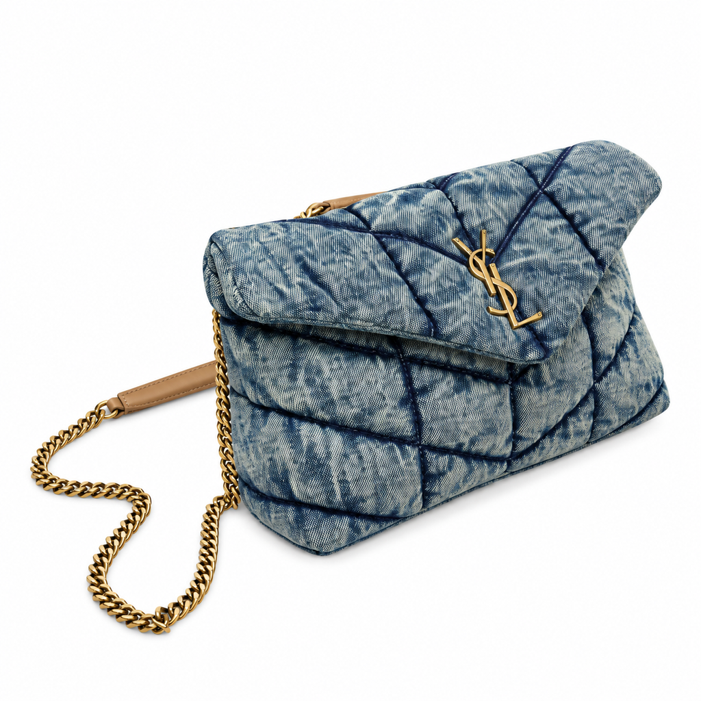 YSL Loulou Puffer Denim Quilted Shoulder Bag
