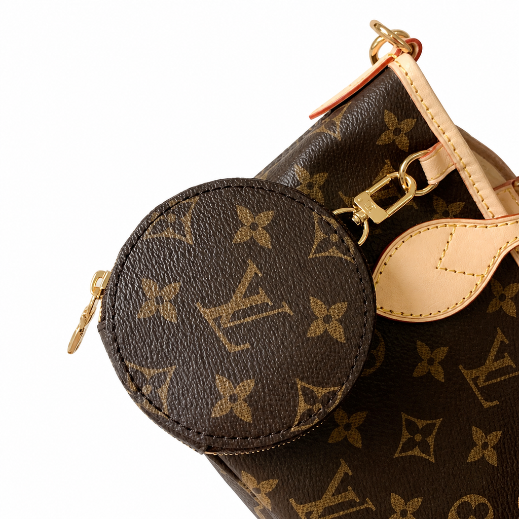 Louis Vuitton Neverfull BB Monogram Tote with Coin Purse & Logo Strap