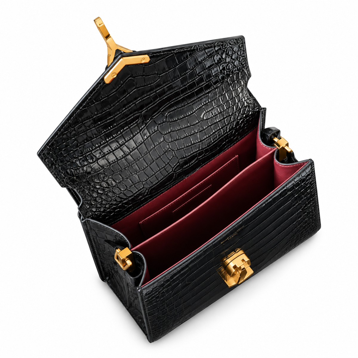 Saint Laurent YSL Cassandre Top Handle Bag – Black Croc