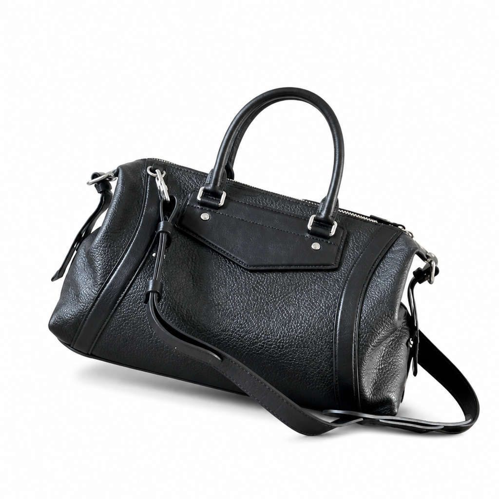 Louis Vuitton Black Leather Boston Bag with Shoulder Strap