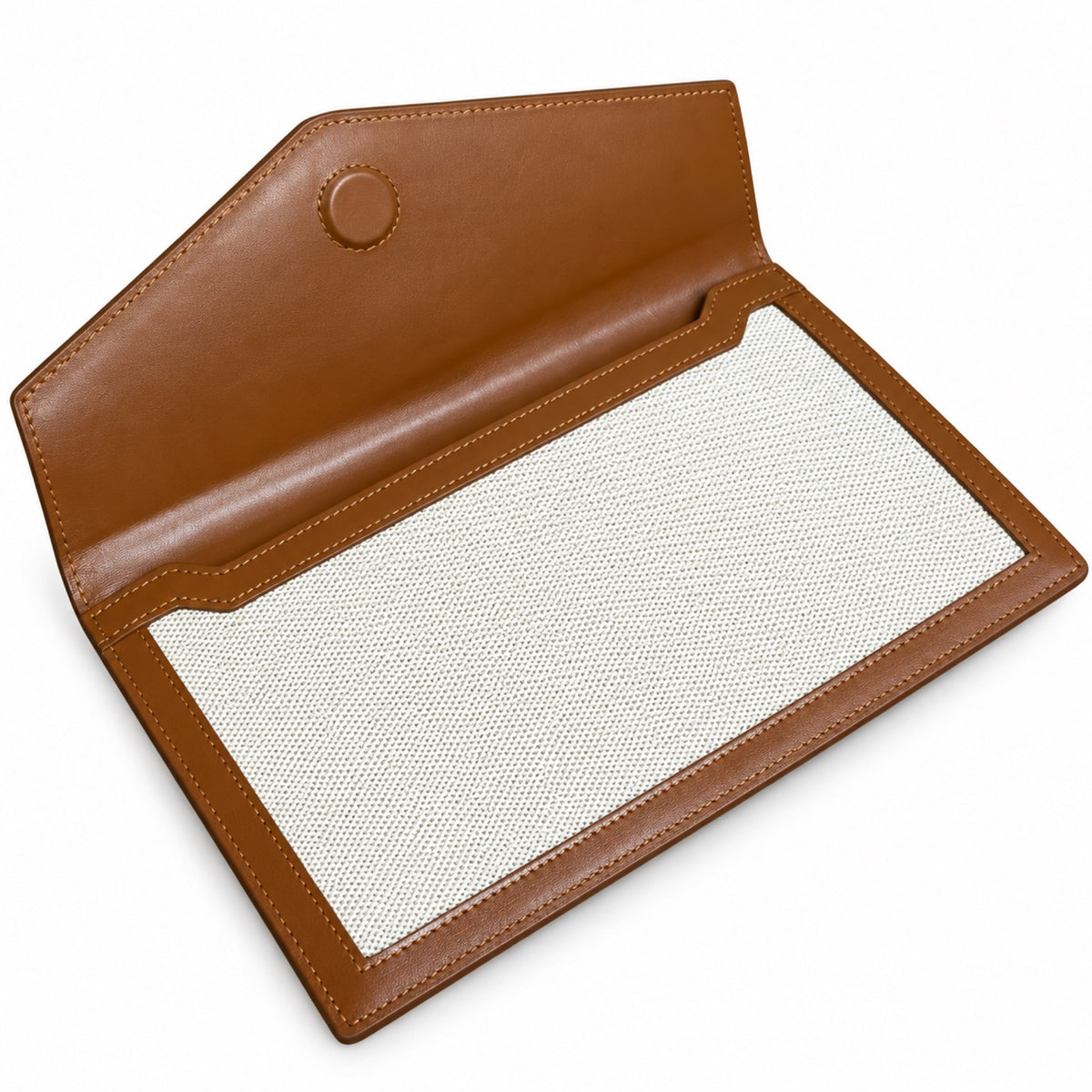 YSL Saint Laurent Cassandre Envelope Clutch in Natural Linen and Tan Leather