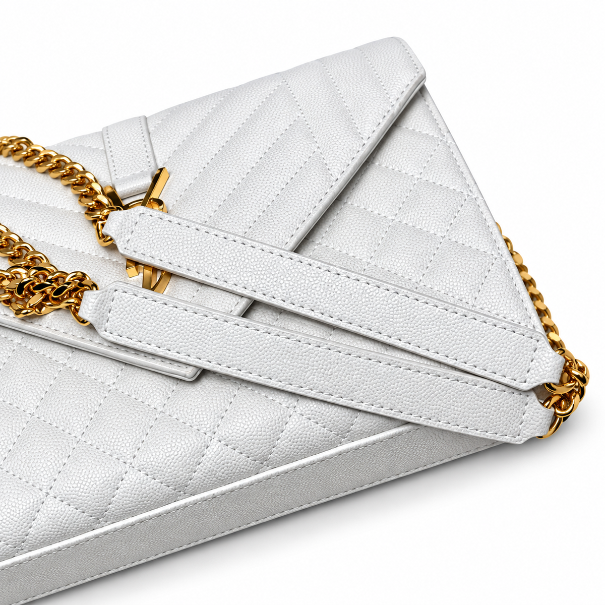 Saint Laurent YSL Envelope Bag – White Gold Chain