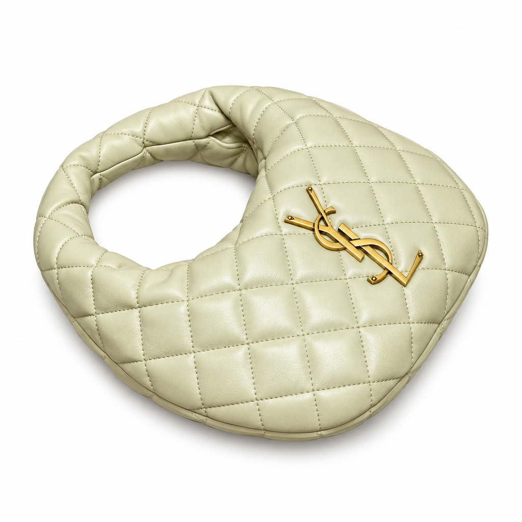 YSL Saint Laurent Quilted Leather Hobo Bag Ivory