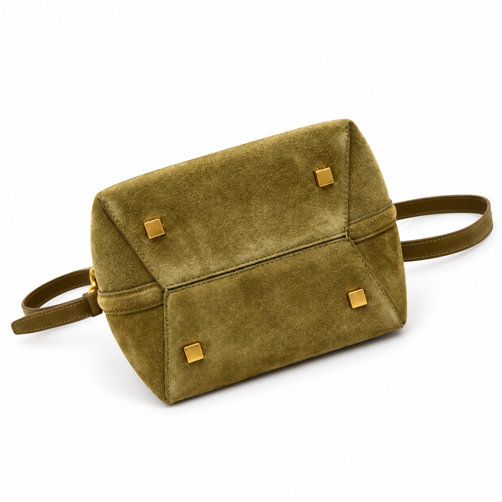 YSL Saint Laurent Suzanne Bucket Bag in Olive Suede