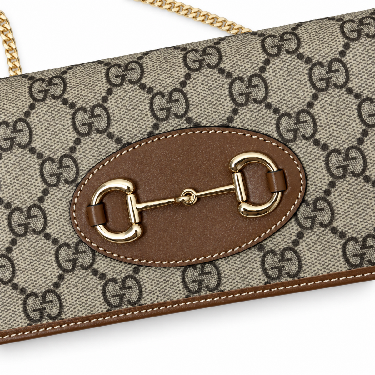 Gucci Horsebit 1955 Chain Wallet in GG Supreme Canvas with Brown Leather Trim