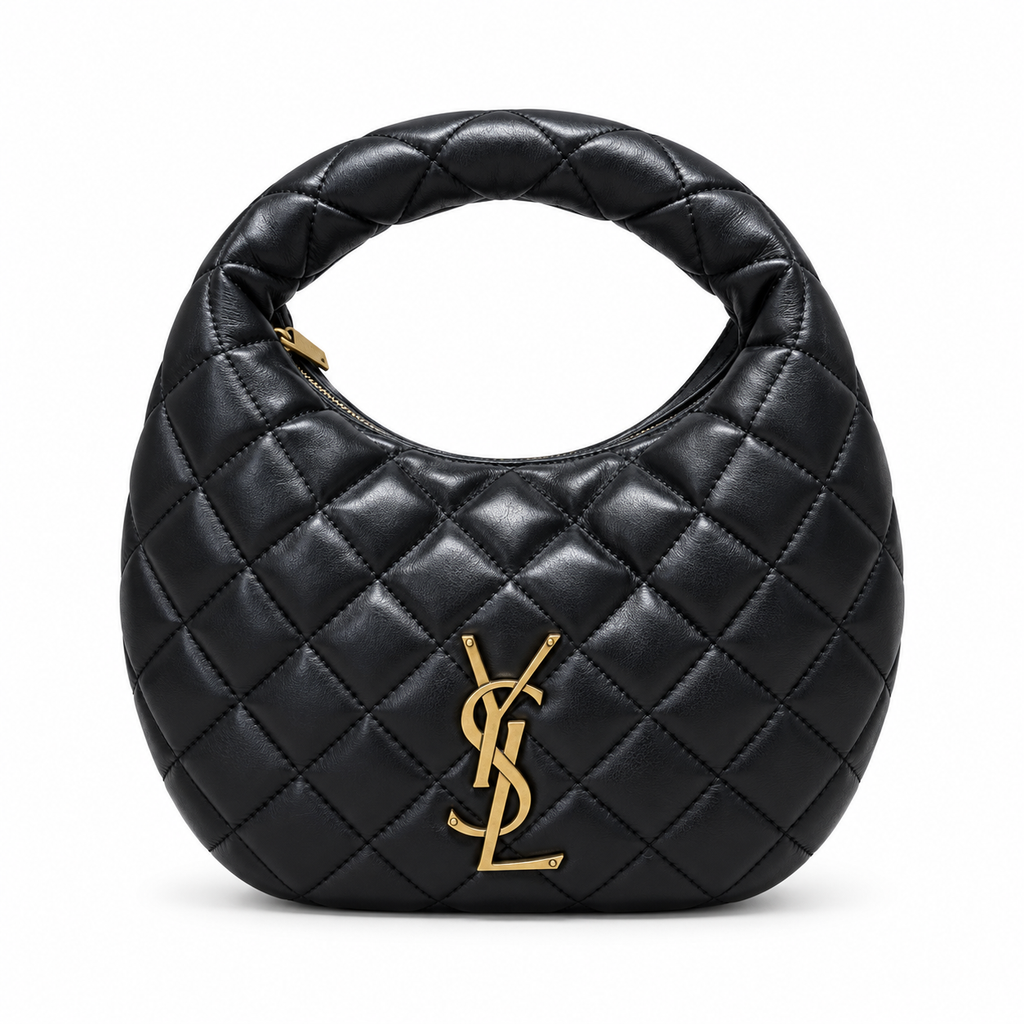 YSL Saint Laurent Quilted Leather Hobo Bag Black