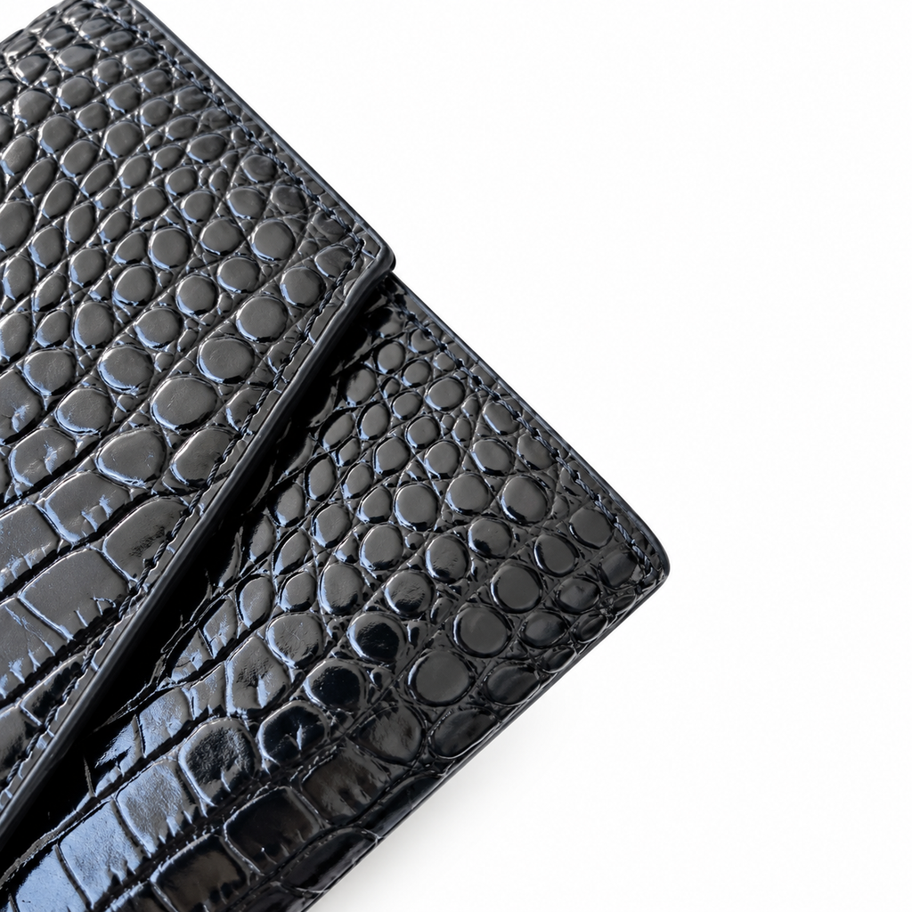 Saint Laurent Uptown Wallet Bag – Black Croc Gold YSL