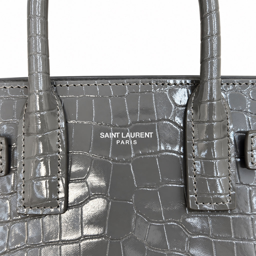 YSL Sac de Jour Baby Bag – Grey Croc-Embossed Leather