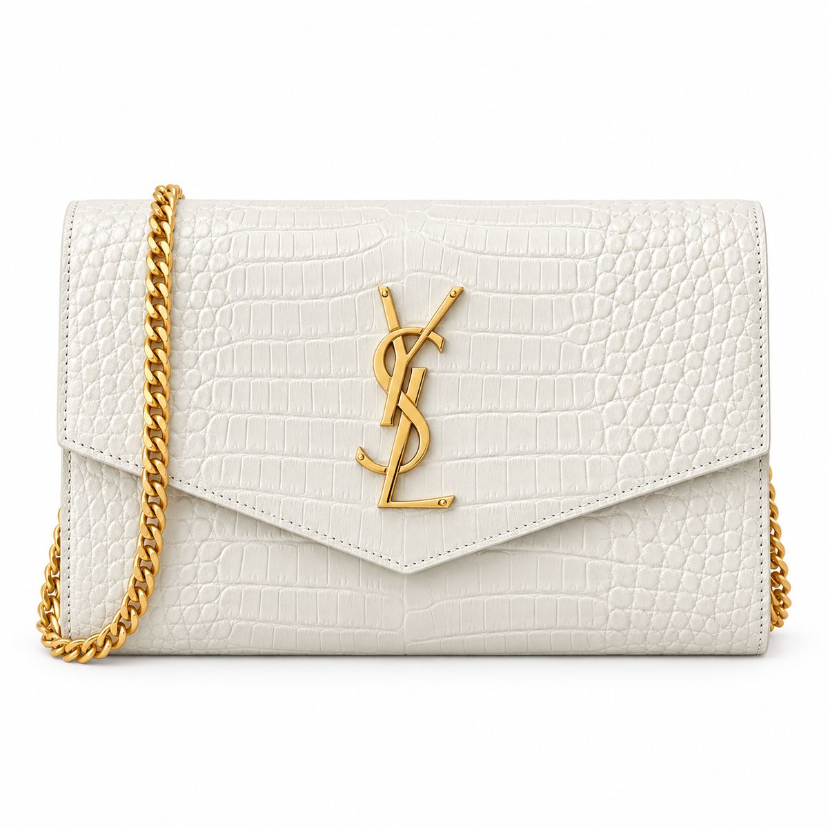 Saint Laurent Uptown Wallet Bag – White Croc Gold YSL
