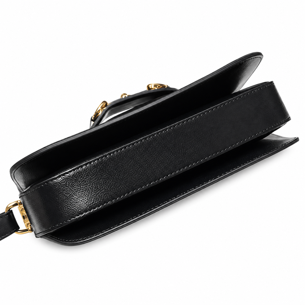Gucci Horsebit 1955 Small Flap Bag in Black Saffiano Leather