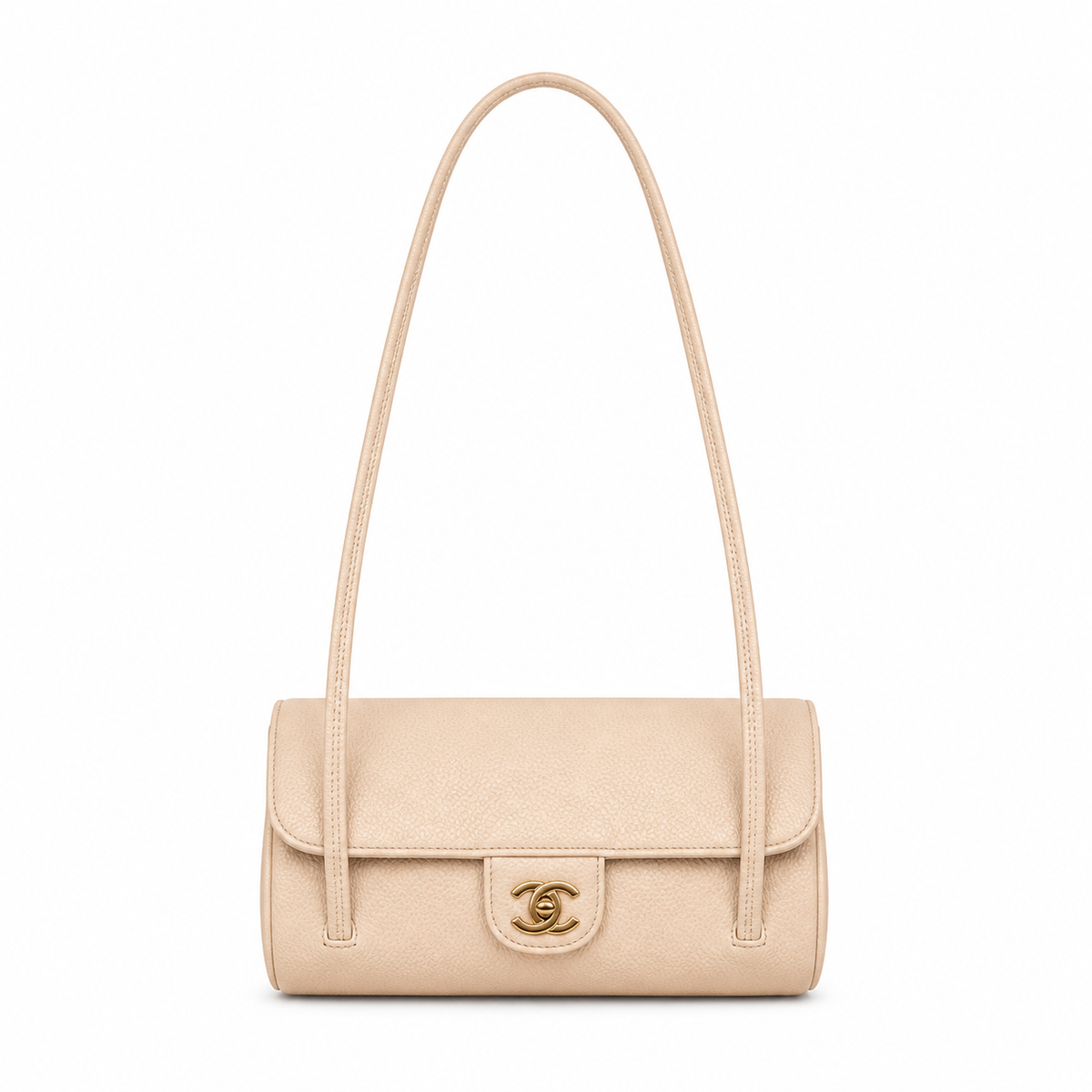 Chanel Beige Caviar Cylindrical Shoulder Bag | Twin Flat Strap — 20cm