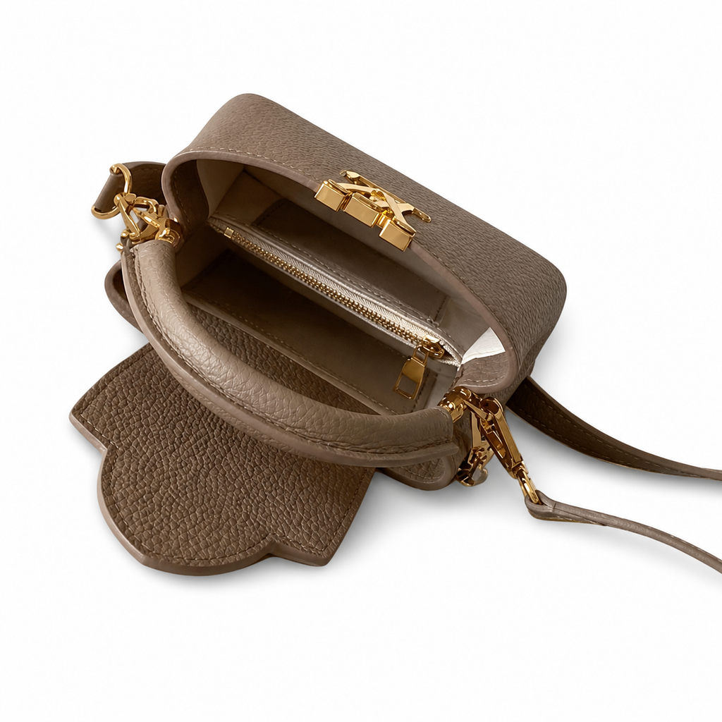 Louis Vuitton Capucines Mini – Taupe Taurillon Chain Bag