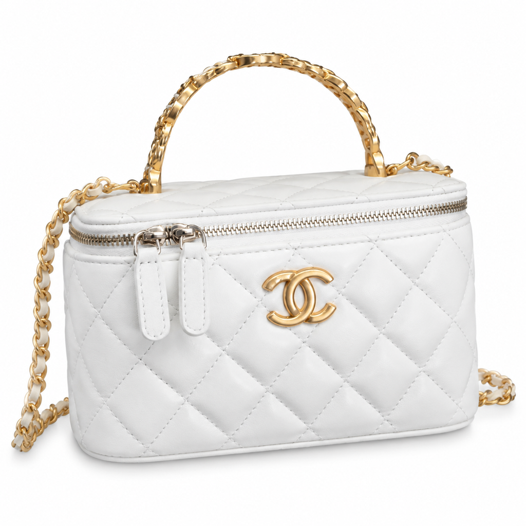 Chanel Ivory Quilted Vanity Case Chain Crossbody Bag
